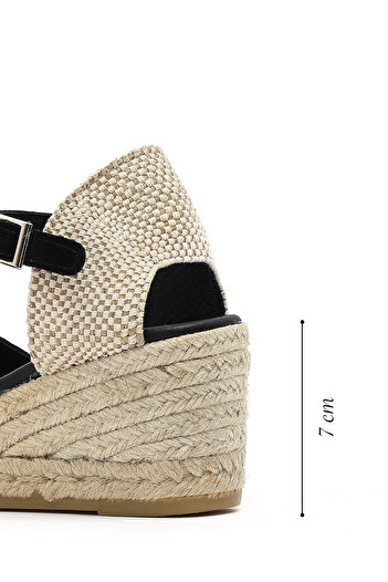 Derimod Women's Black Ankle Strap Wedge Heeled Shoes Suede Leather Espadrille Sandals 25Sfd151110