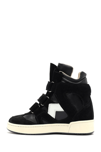 Derimod Women's Black Banded Wedge Heeled Leather Sneaker 25Sfd183014