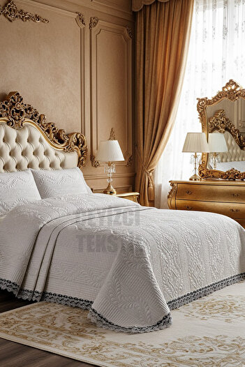 Çt Çeyizci Tekstil Bade Double Bedspread, Bed Set - Ecru (BEDDING SET)