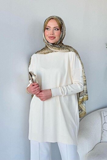 Şulemoda Giyim Kol Düğmeli Tunik Ekru