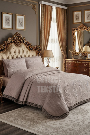 Çt Çeyizci Tekstil Bade Double Bedspread, Bed Set - Cappuccino (BEDDING SET)