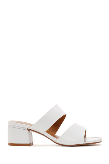 Derimod Women's White Short Thick Heeled Slippers 25Sfe 460818