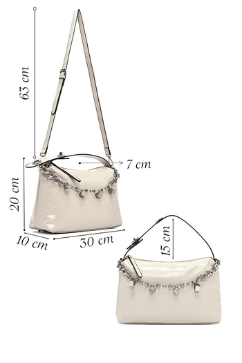 Derimod Women's Beige Long Strap Chain Detailed Shoulder Bag 25Sbd250718