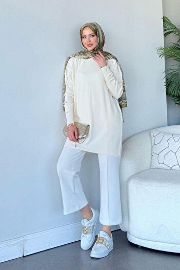 Şulemoda Giyim Kol Düğmeli Tunik Ekru