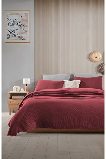 destinyhometex Claret Red Double 200 X 240cm Bedspread/2 Pieces 50x70cm Pillow 4 Layers Multi Muslin 100% Cotton