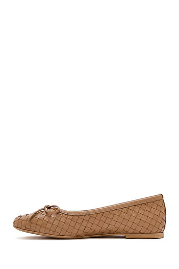 Derimod Women's Beige Braided Genuine Leather Summer Ballerina Shoes 25Sfd270829