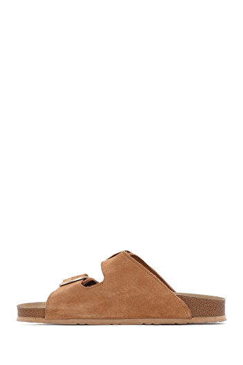 Derimod Women's Tan Buckle Suede Leather Slippers 25Sfd 130110