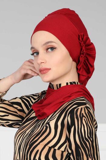 Aisha's Design Ready-Made Turban with Side Ruffles, Combed Cotton, Ht-73, Burgundy