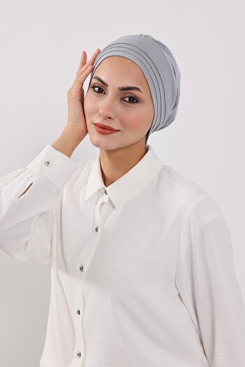 Aisha's Design Çıkarılabilir Arkası Fiyonklu Şapkalı Penye Bone Türban,S-4,Gri 2