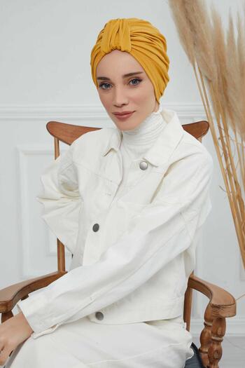 Aisha's Design Χτενισμένο βαμβακερό καπέλο, B-68, Μουσταρδί κίτρινο