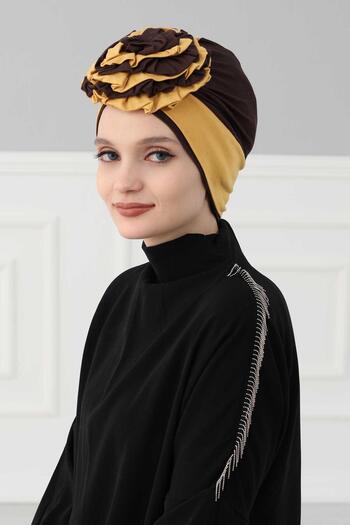 Aisha's Design Διπλό χρώμα Rose Bonnet, B-28, Μουσταρδί Κίτρινο - Καφέ