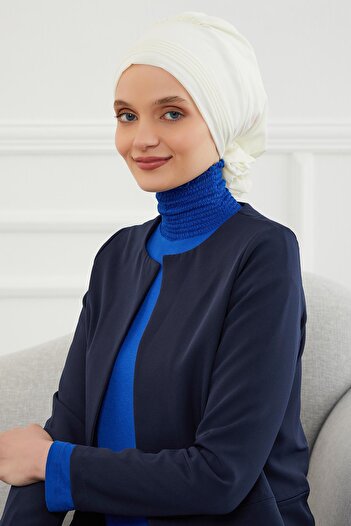 Aisha's Design Pleated Design Chiffon Ready-To-Wear Turban,Ht-31,Ht-31,Cream