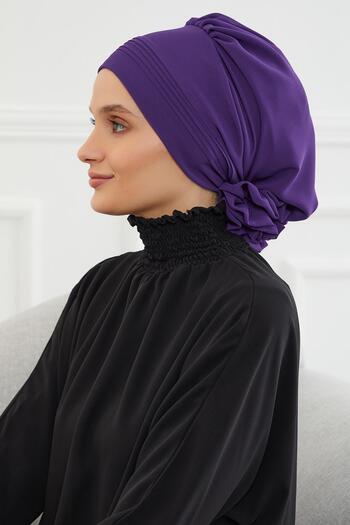 Aisha's Design Pleated Design Chiffon Ready-To-Wear Turban,Ht-31,Ht-31,Purple
