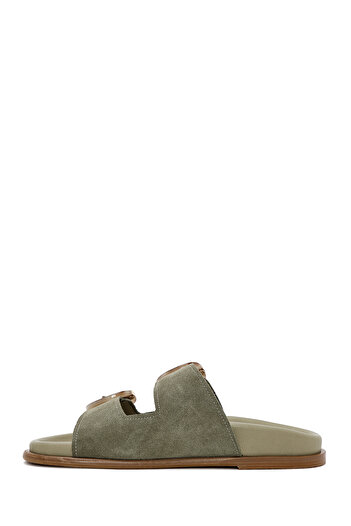 Derimod Women's Green Double Buckle Suede Leather Slippers 25Sfd 200710