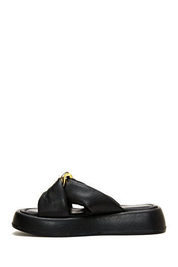 Derimod Women's Black Buckle Detailed Leather Slippers 25Sfd 130018