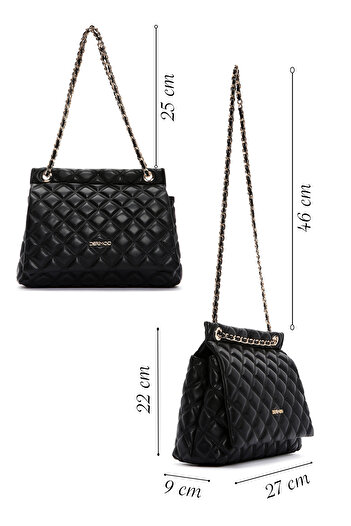 Derimod Women's Black Long Strap Quilted Shoulder Bag 25Sbd2009Kp