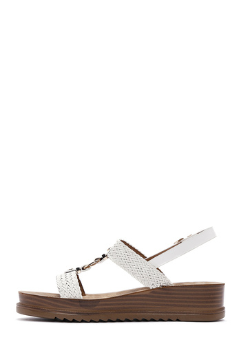 Derimod Women's White Ankle Strap Thick Sole Braided Sandals 25Sfe 467014