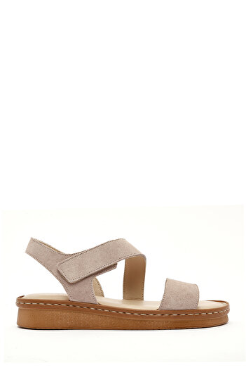 Derimod Women's Beige Suede Genuine Leather Comfort Sandals 25Sfd340210