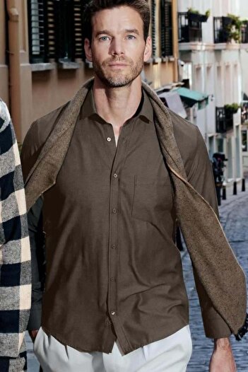 Tudors Men's Regular Fit Classic Cut Tie Dobby Khaki Shirt
