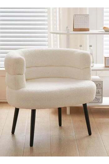 Domuik Modern White Bouclé Barrel Chair – Round Padded Backrest Armchair For Living Room
