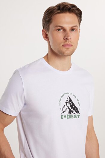 Tudors Ανδρικό T-shirt Slim Fit Slim Fit 100% βαμβακερό τυπωμένο λευκό μπλουζάκι με λαιμόκοψη