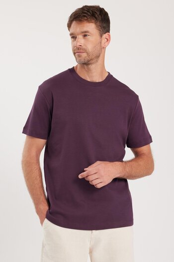 Tudors Unisex Relax Fit Relaxed Fit 100% Cotton Soft Textured Lightweight Thick Magenta Crew Neck T-Shirt