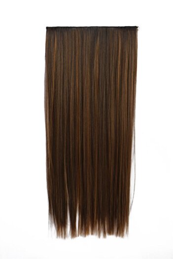 TAKIŞTIR Isıya Dayanıklı Yarımay Çıt Çıt Saç - 2h6 - Kahverengi Balyaj - Düz - 60 Cm - 110 Gr