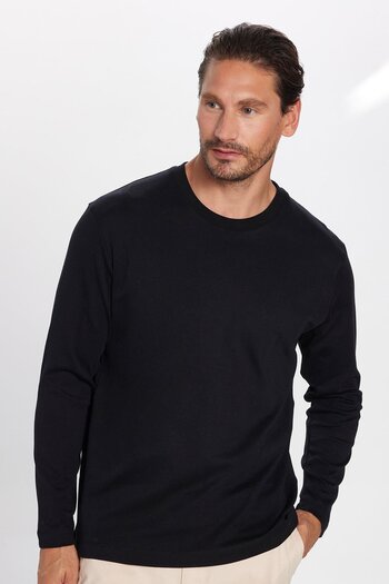 Tudors Unisex Relax Fit Relaxed Fit 100% βαμβακερό μακρυμάνικο μπλουζάκι με λαιμόκοψη μαύρο βασικό