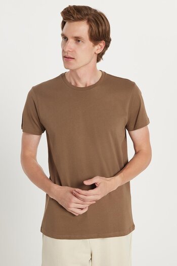 Tudors Unisex Slim Fit Slim Fit 100% Cotton Soft Textured Brown Crew Neck T-Shirt