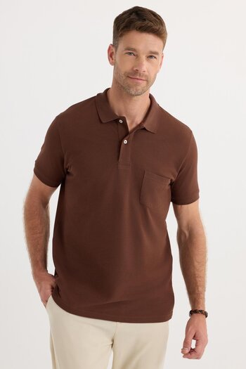 Tudors Men's Regular Fit Classic Cut 100% Cotton Plain Pique Dark Brown Polo Neck T-Shirt