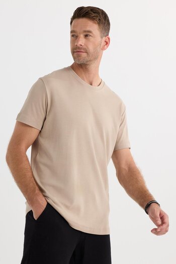 Tudors Unisex Relax Fit Άνετη εφαρμογή 100% βαμβακερή μαλακή υφή Ελαφρύ χοντρό μπεζ μπλουζάκι με λαιμόκοψη