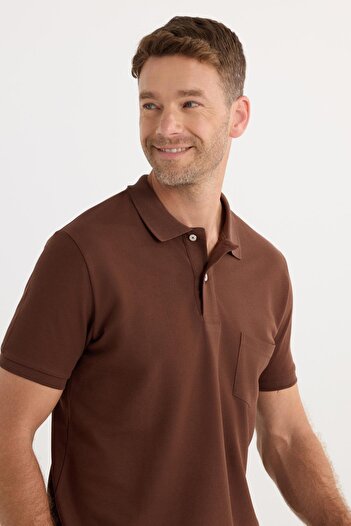 Tudors Men's Regular Fit Classic Cut 100% Cotton Plain Pique Dark Brown Polo Neck T-Shirt