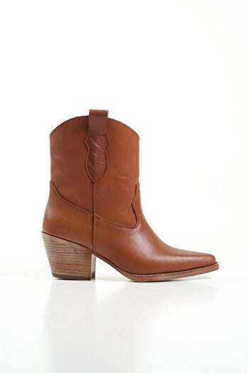 Mubiano Collection Mubiano Genuine Leather Collection Γυναικείες μπότες καουμπόη με κοντό τακούνι καφέ - MCALM4705 - TB