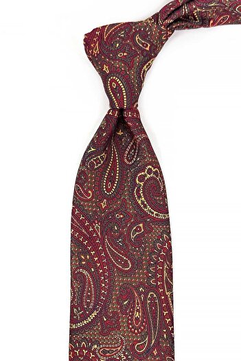 Kravatkolik Classic Tie with Red Shawl Pattern Handkerchief Kk13210