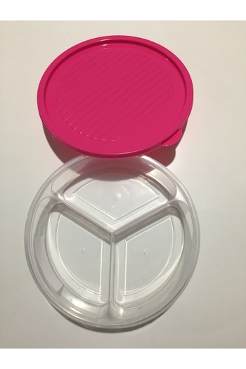 Bager Plastik Smart 3-Compartment Round Storage Container Breakfast - Snack Bowl 1200 ml /Pink