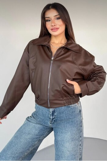 moda armanc Бомбър яке от изкуствена кожа с яка