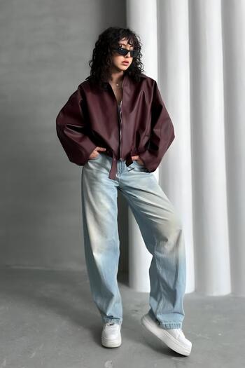 Jaglion Pb Oversize Bomber Belted Leather Jacket