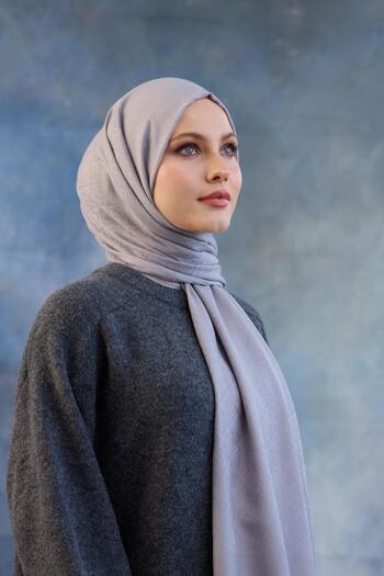 İpekhan Gray Logo Patterned Cotton Jacquard Shawl - 8008-09