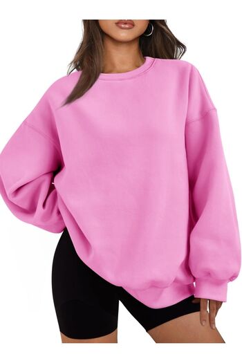 COMBİNE MİCHAİL Candy Pink Basic Oversize Γυναικείο Φούτερ - Crew Neck