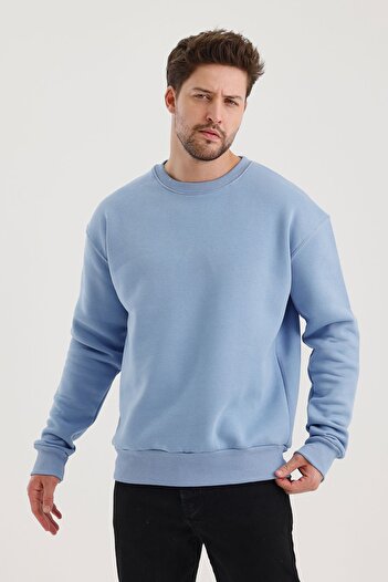 COMBİNE MİCHAİL Ανδρικό φούτερ με ανοιχτό μπλε Crew Neck Oversize Raster Basic