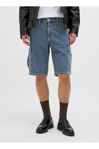 Jack & Jones Mavi Erkek Normal Bel Geniş Fit Denim Şort 12272557_JJIBILL JJWIDE SHORTS AKM