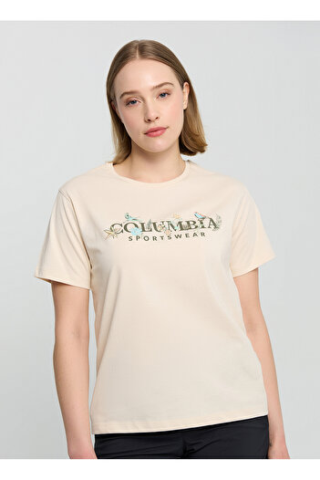 Columbia 9210081125Cs0427 Ecru O Neck Normal Printed Women's T-Shirt