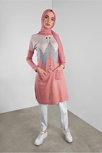 TRENDTESETTÜR Women's Powder Eyelet Metal Accessory Knitwear Tunic 1402