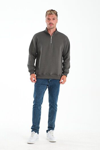 KAPHONE Men's Half Zipper 3 Thread Inside Fleece Raised Sweatshirt