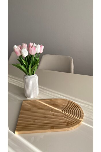 ZEYTUN Yarım Gökkuşağı Dekoratif Bambu Sunum Tepsisi - 32 x 23 cm