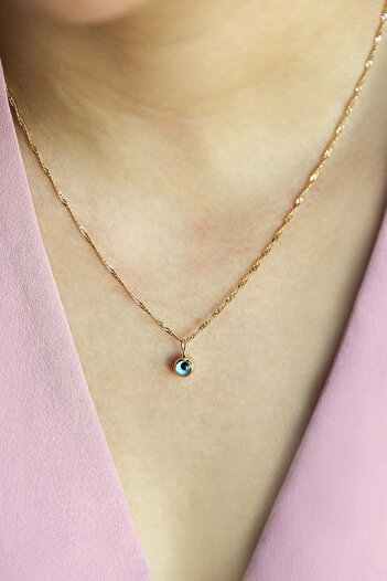 Diamond Line-Gülaylar 14 Ayar Sarı Altın Nazar Boncuklu Kolye Ucu