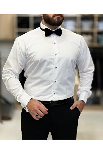 SAVARA Groom Suit Shirt Black Striped Plain White Slimfit Mould Sleeve Button Gift!