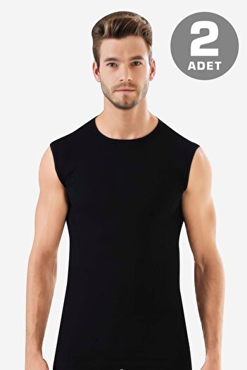 Arma Yıldız Men's Cotton Black T-Shirt Zero Sleeve Crew Neck Sleeveless Undershirt 2 Pack