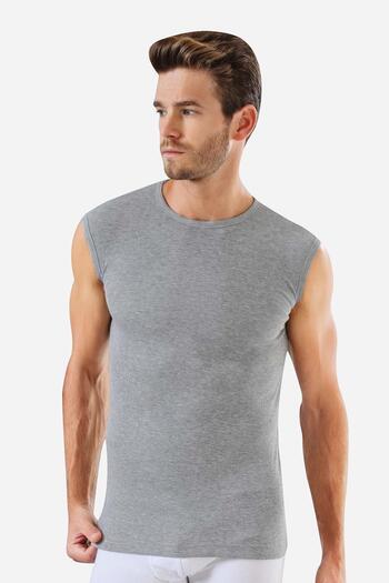 Arma Yıldız 6 Pieces Gray Sleeveless Men's Athlete Round Neck Zero Sleeve T-Shirt 100% Cotton