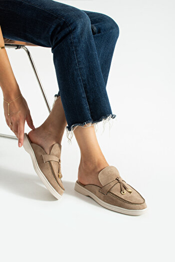 diclepolat Kadın Vizon Süet Slip-On Loafer Kadın Terlik Luna
